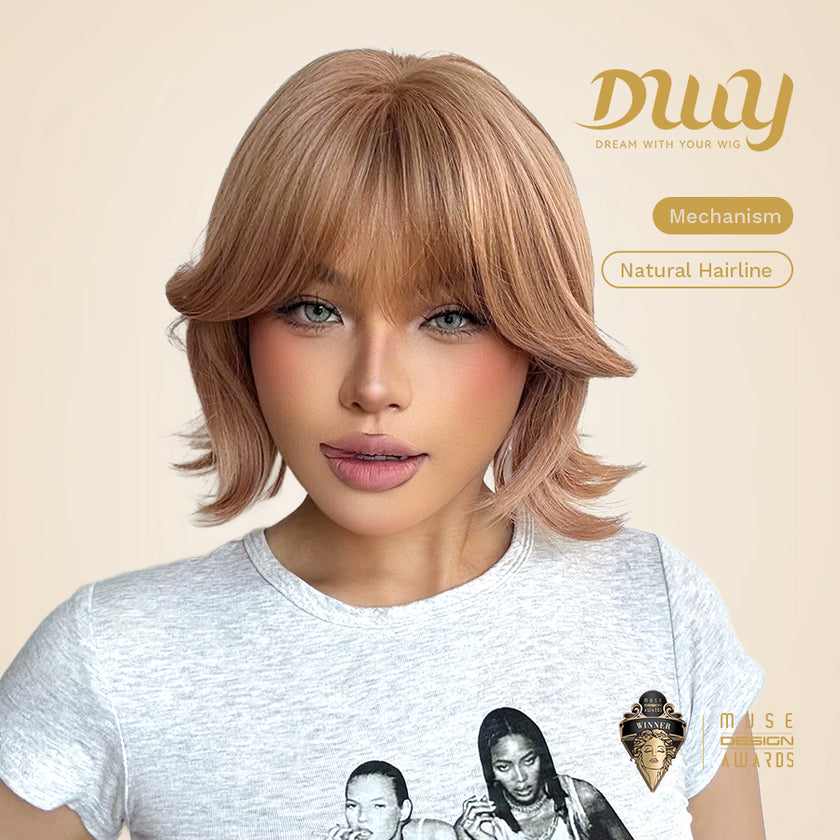 Yara-DWY 12-Inch MiraScalp Short Wavy Pink Blonde Glueless Synthetic Wig