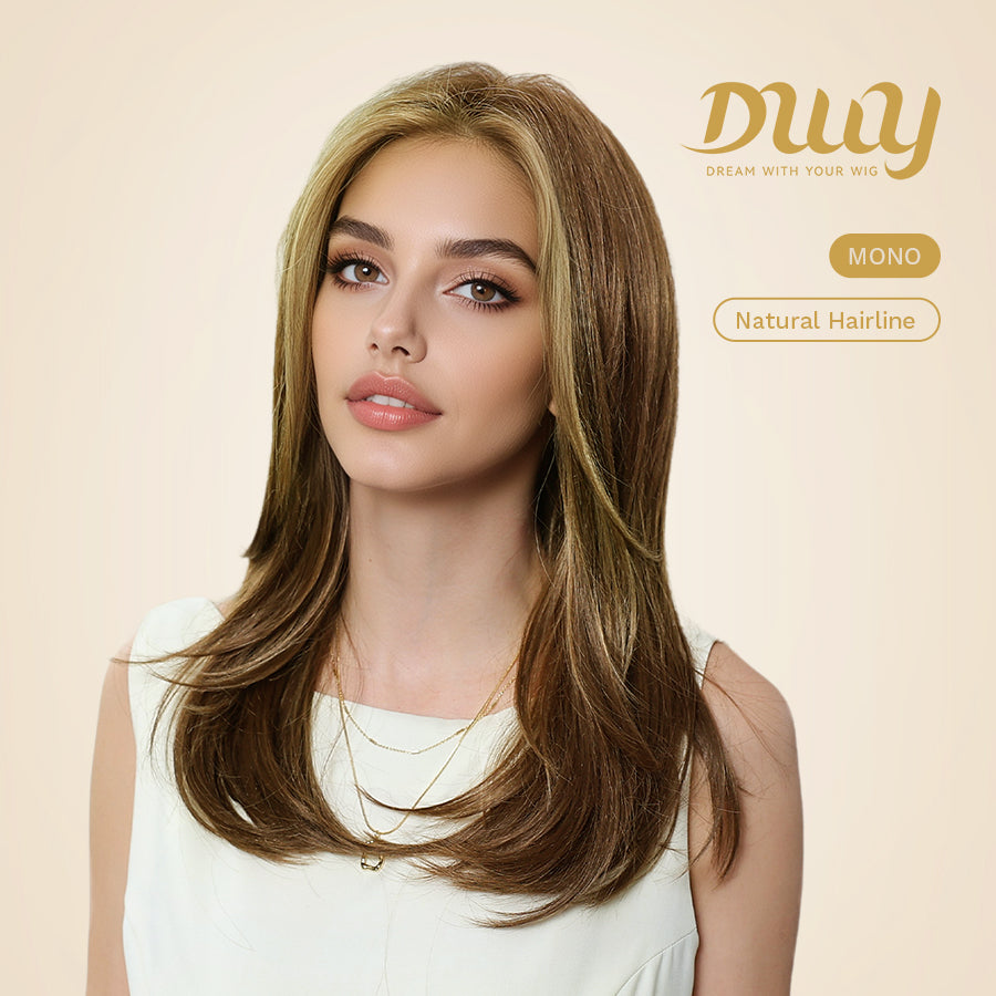 Morita-DWY Mono Lace Front Free Part Long Highlighted Blonde Synthetic Wig