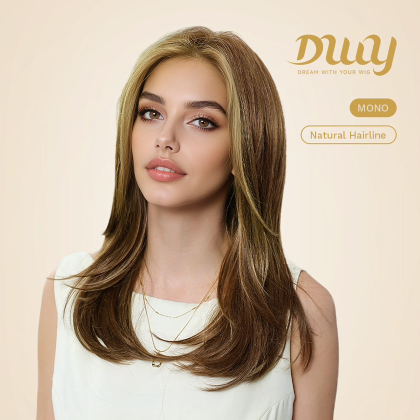 Morita-DWY Mono Lace Front Free Part Long Highlighted Blonde Synthetic Wig