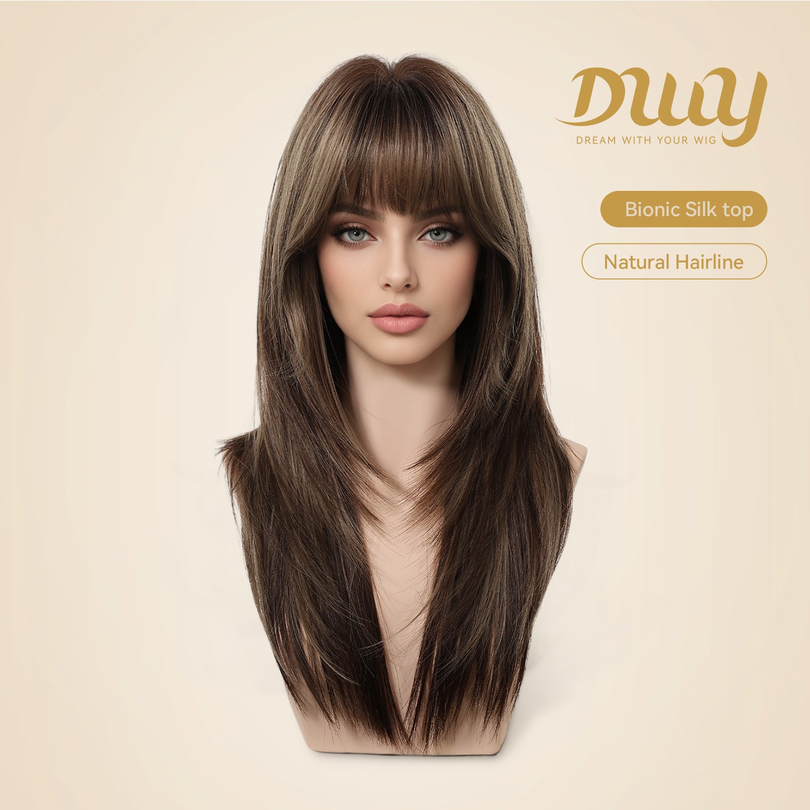 Marion Plus C-DWY New Technology! Bionic Silk Top Mix Brown 22-Inch Long Wave Glueless Synthetic Wig