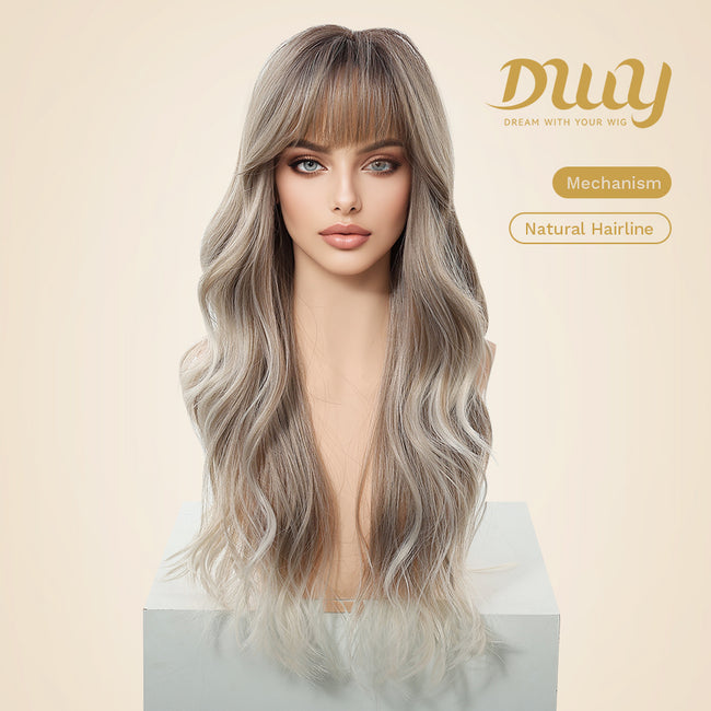 Eden-DWY Ombre Blonde Wavy Synthetic Wig With Bangs