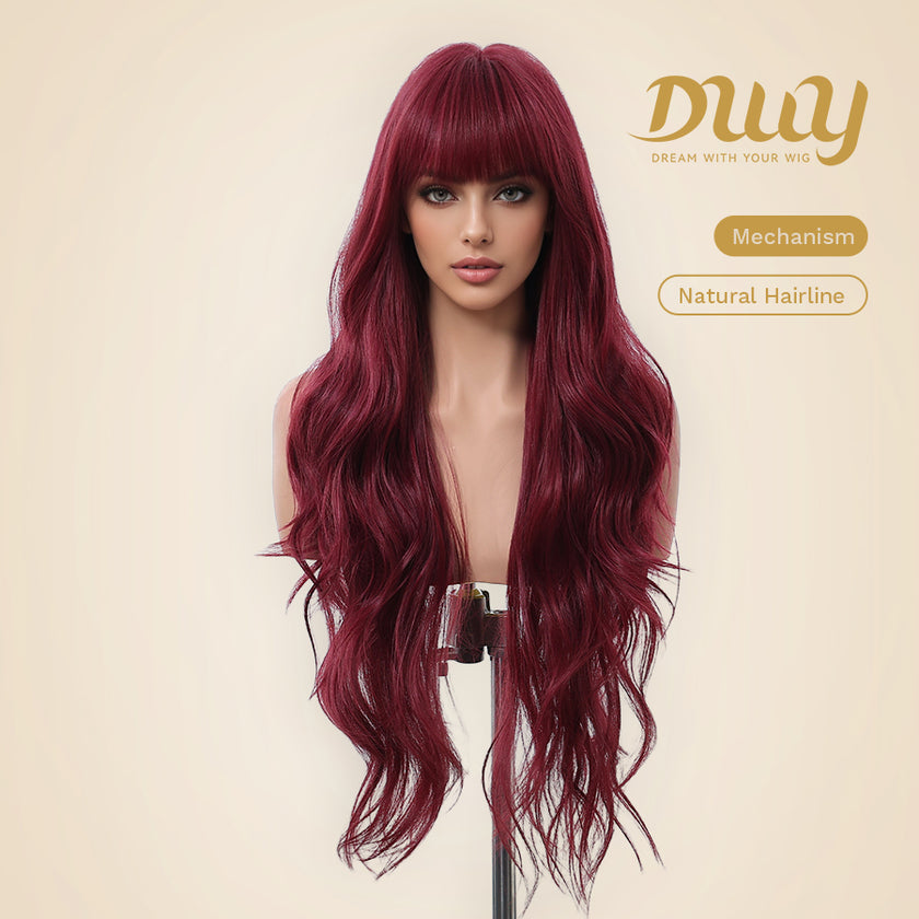 DWY 26-Inch Wine Red Curly Wig - Bold Burgundy Glam