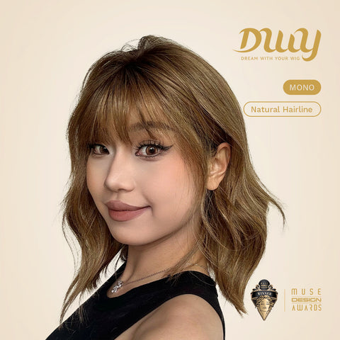 Nia- DWY Mono SkinWeft Free Part Short Curly Caramel Glueless Synthetic Wig