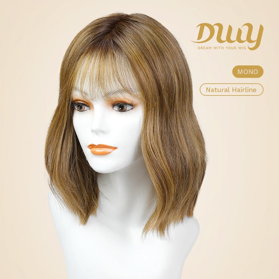 Nia- DWY Mono SkinWeft Free Part Short Curly Caramel Glueless Synthetic Wig