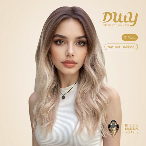 May-DWY Lace Front Middle Part Curly Ombre Blonde Glueless Synthetic Wig