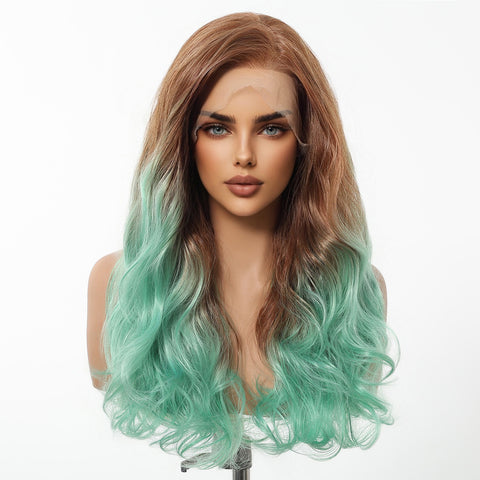 【Early Black Friday】Bold Style: Dwy Brown and Green Synthetic Wig with Free Parting