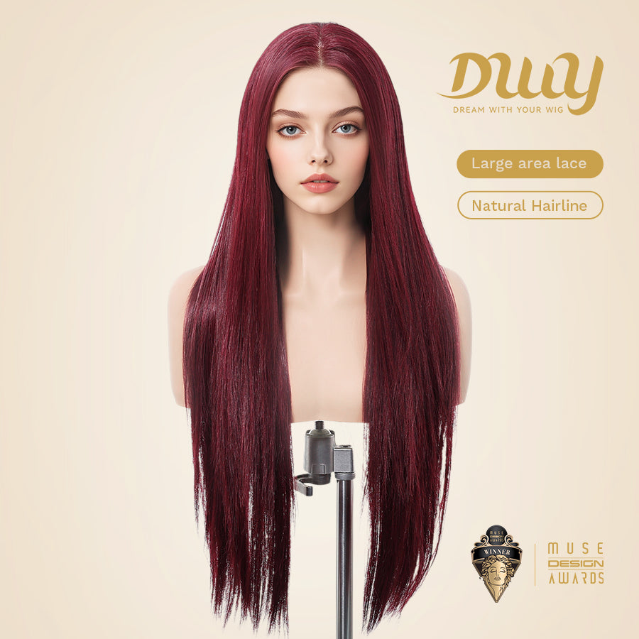 Seraphine-DWY Filter Lace 28-Inch Silky Straight Burgundy Lace Front Wig – 13x6 Free Part