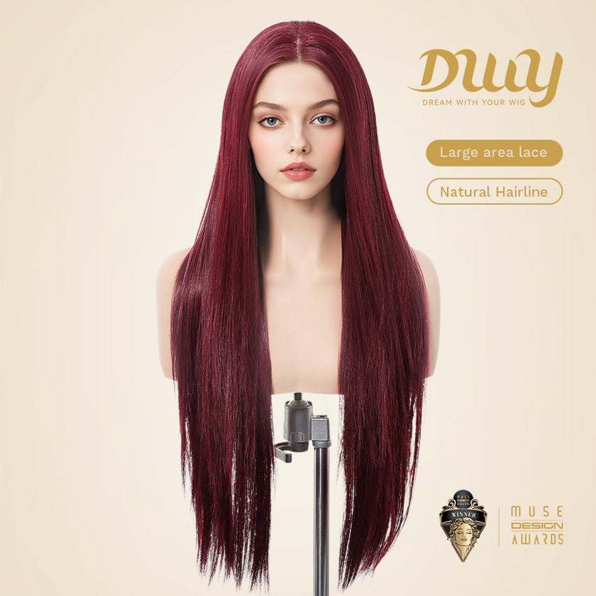 Seraphine-DWY Filter Lace 28-Inch Silky Straight Burgundy Lace Front Wig – 13x6 Free Part