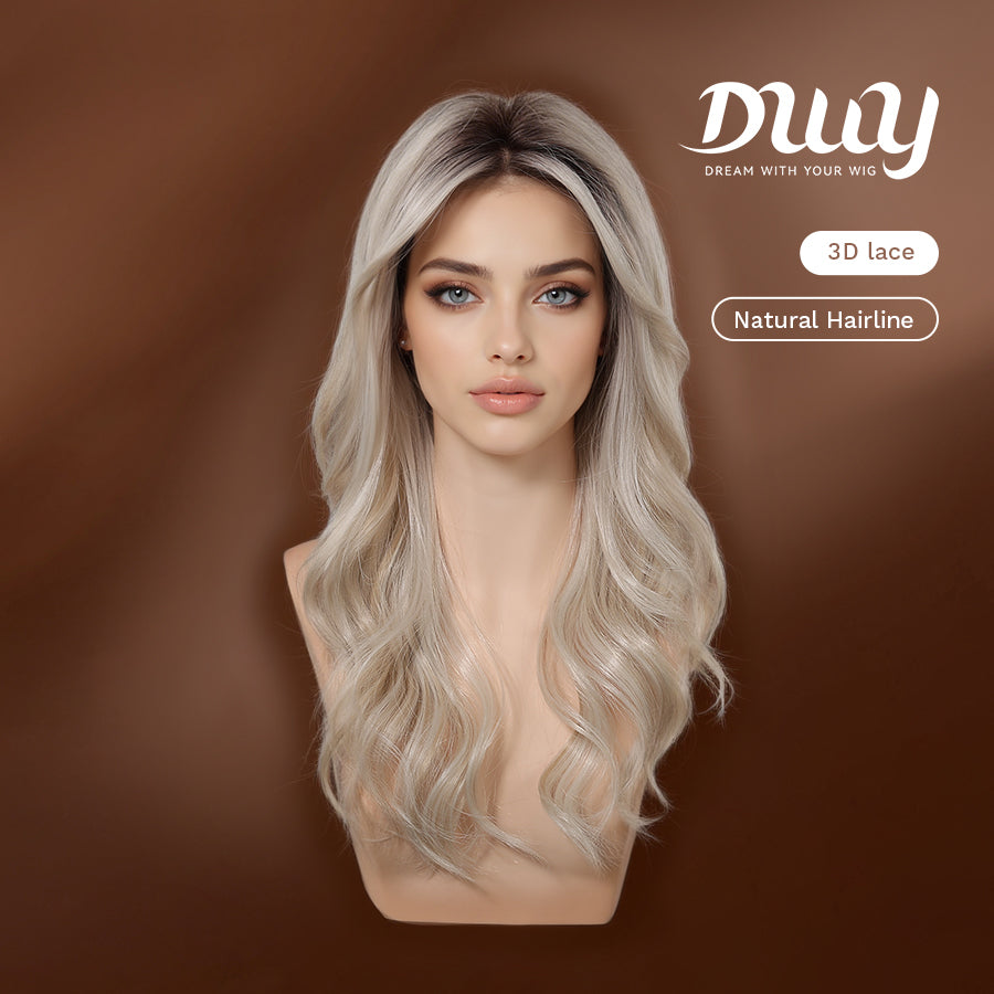 KAI C-New Technology ! DWY 3D Lace Front Free Part Mid-Length Wavy Platinum Blonde Synthetic Wig