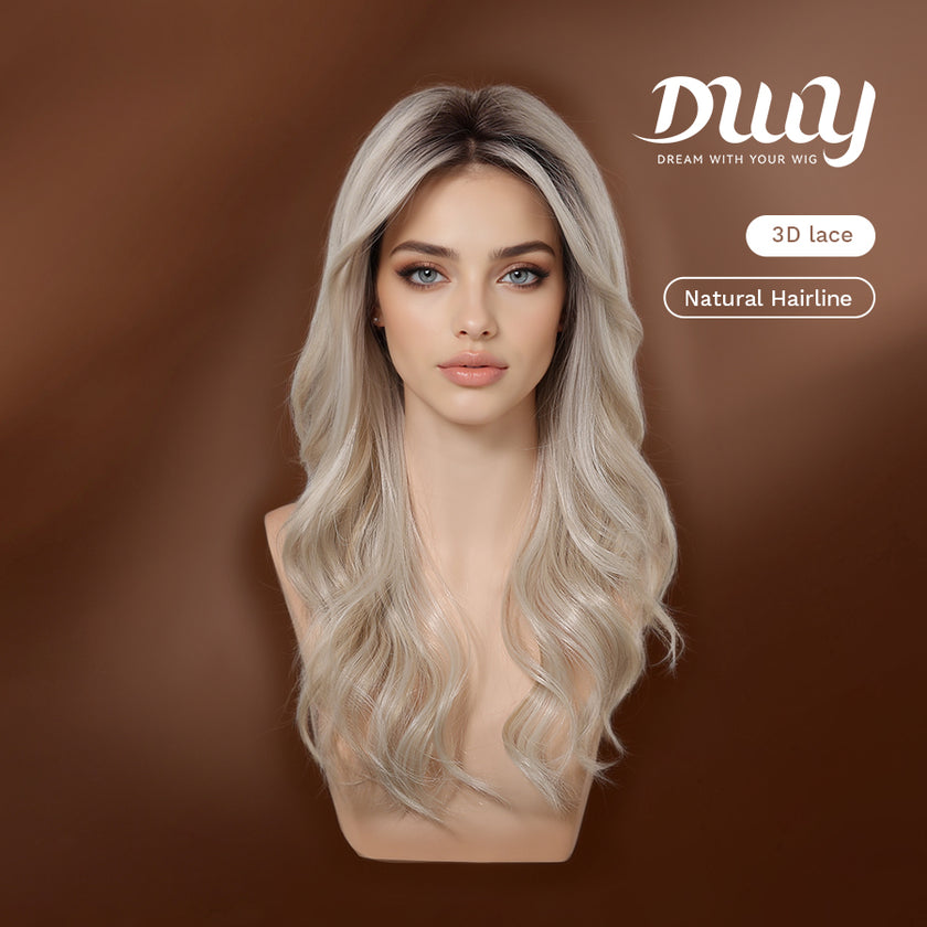 KAI C-New Technology ! DWY 3D Lace Front Free Part Mid-Length Wavy Platinum Blonde Synthetic Wig