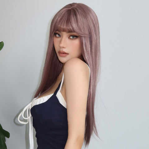 26 Inches Long Straight Light Purple Wigs with Bangs Synthetic Wigs Women's Wigs for Daily or Cosplay Use WL1160-1