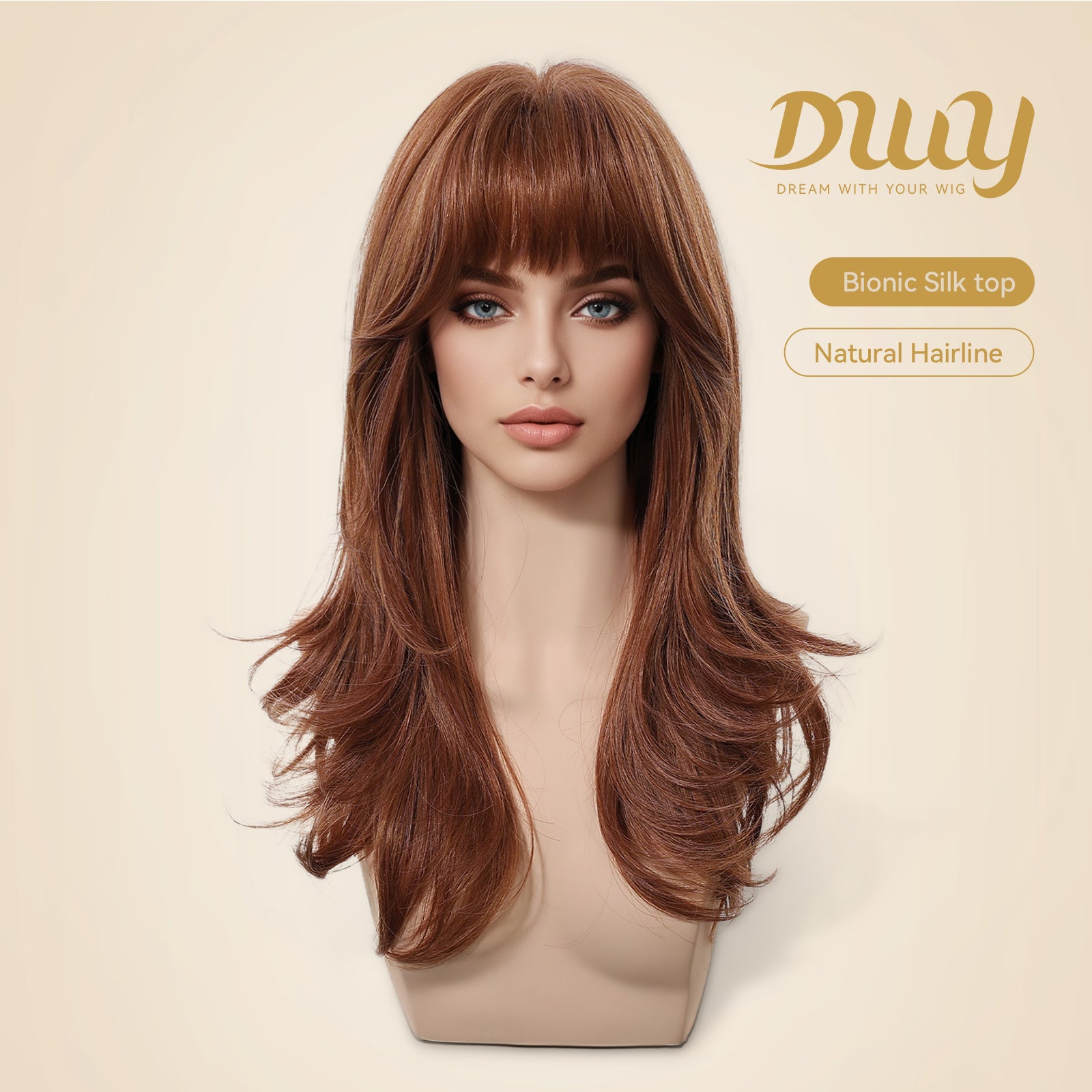 Tanssy C-DWY New Technology! Bionic Silk Top Ginger 22-Inch Long Wave Glueless Synthetic Wig