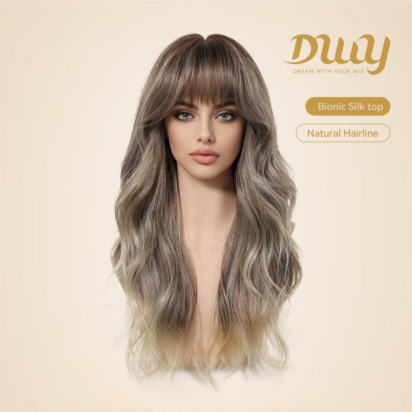 Taylor C-DWY New Technology! Bionic Silk Top Smoky Balayage Blonde 24-Inch Long Wave Glueless Synthetic Wig