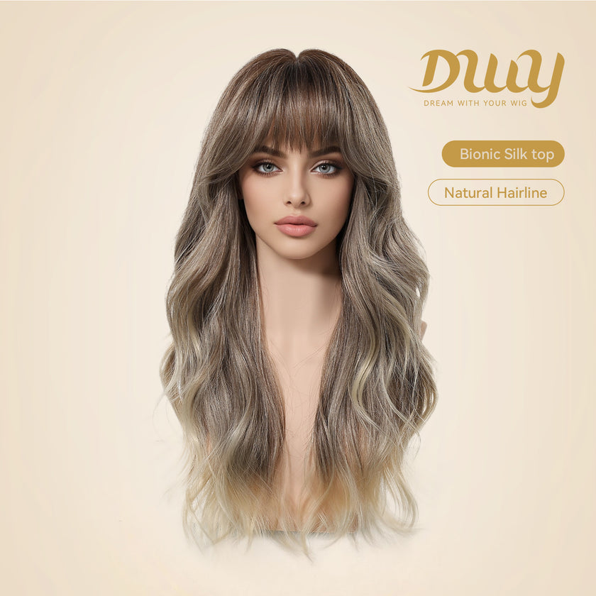 Taylor C-DWY New Technology! Bionic Silk Top Smoky Balayage Blonde 24-Inch Long Wave Glueless Synthetic Wig