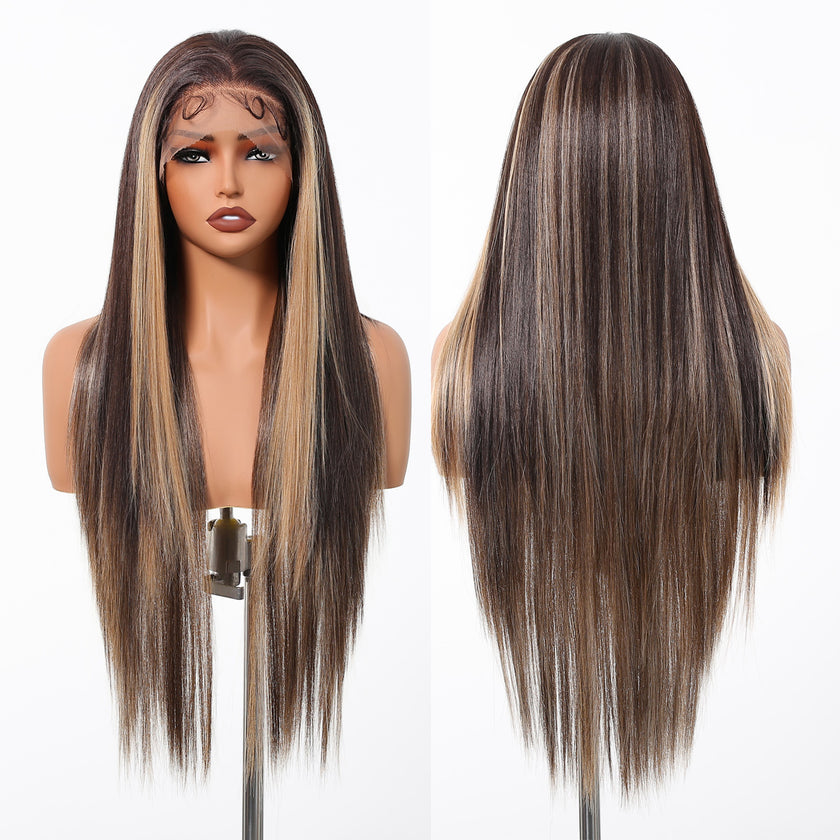 [CLEARANCE SALE] Jess C- DWY 13×6 Lace Front Free Part Long-Length Straight Layer-cut Blonde Highlighted Glueless Synthetic Wig for Women 30 Inches