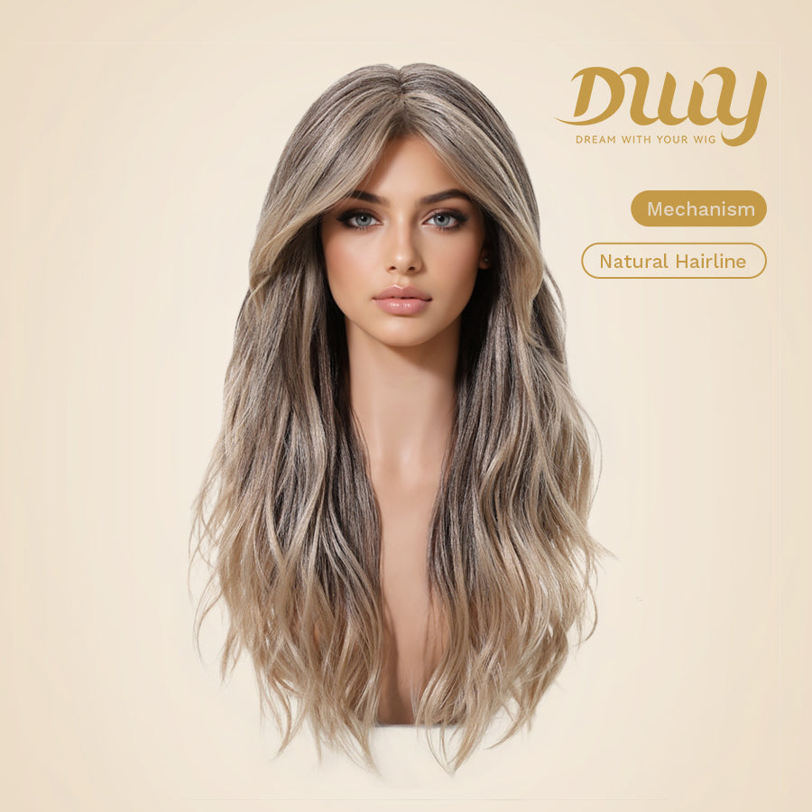 Reese C-DWY Mid-Length Curly Ombre Blonde with Highlights Glueless Synthetic Wig