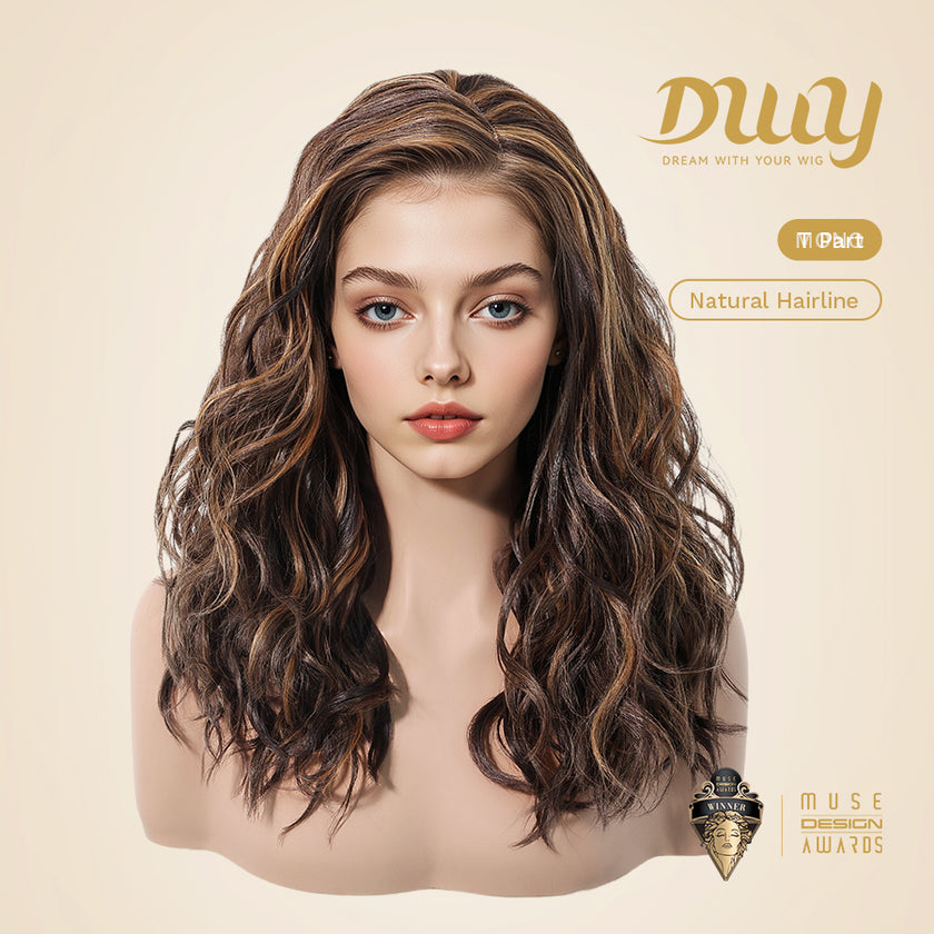 DWY Gaia-DWY Left Side Part Lace Front Mid Length Dark Brown Curly Glueless Synthetic Wig