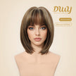 Jean plus -DWY【Gen 2 Large Realistic Scalp】Short Straight Brown with Blonde Highlights Glueless Synthetic Wig with Bangs