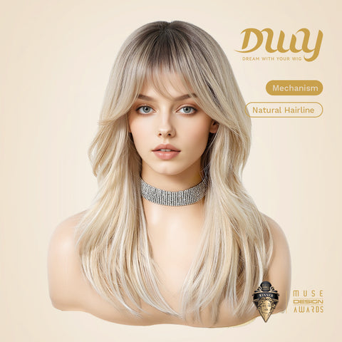 DWY Paloma Wig - MiraScalp Mid-Length Wavy Blonde with Bangs Synthetic Wig