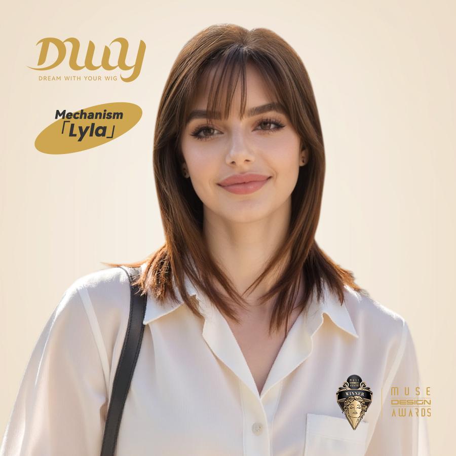 【New in】Lyla- 16-Inch Mid-Length Straight Brown Layered Wig with Air Bangs - Glueless Synthetic Hair