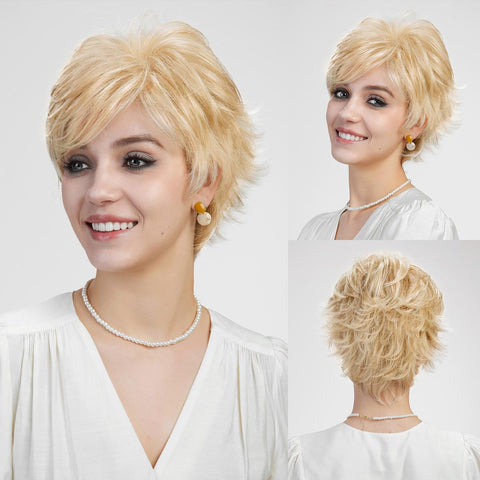 Savannah-DWY Mono Lace Front Free Part Ice Blonde Short Pixie Synthetic Wig