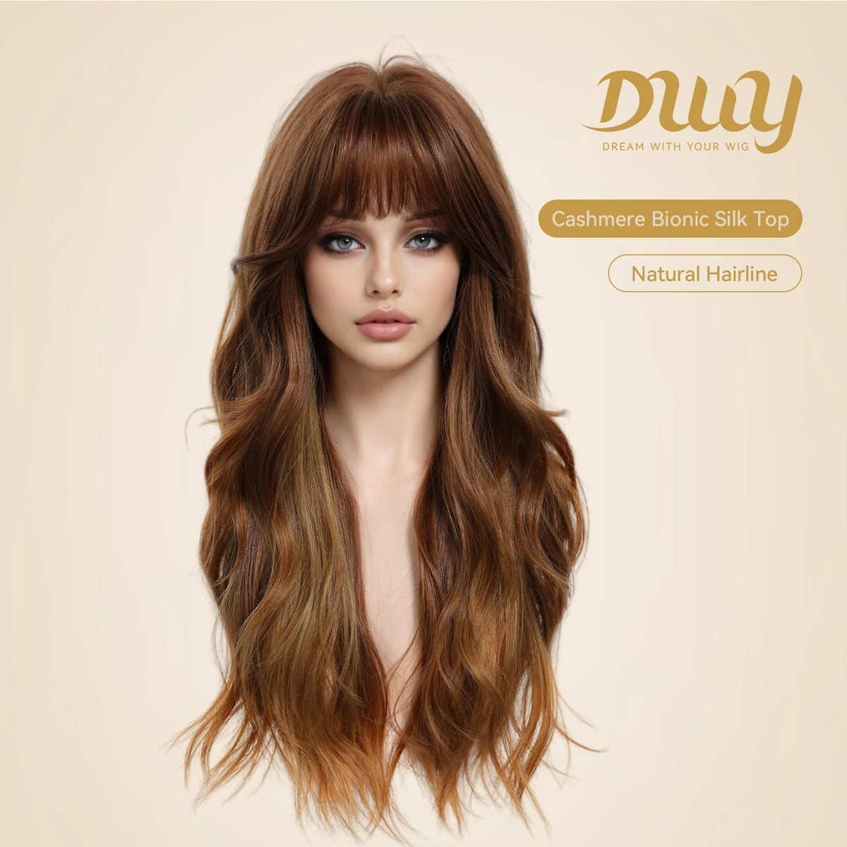 Sherry- NEW CRAFT! [GEN4 cashmere Bionic Silky Top] 【Small Cap】24 Inch Long Warm Cinnamon Brown Synthetic Wig with Bangs for Women High Quality soft texture Easy Wear Comfortable Fit