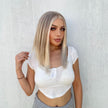 [*Gwen]DWY Ash Blonde White Balayage Highlights BOB 12 inch Wig Straight Lace Front Wigs BL66217-1