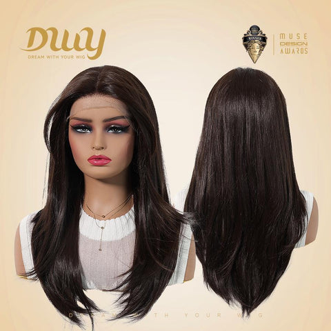 Billie-DWY 13×6 Lace Front Free Part Long Straight Dark Brown Glueless Synthetic Wig