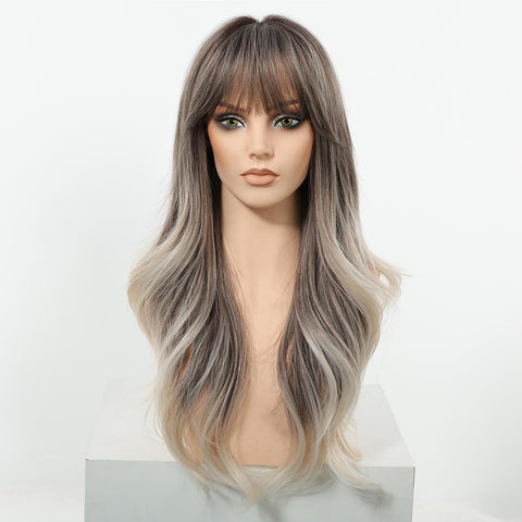 DWY Katelynn PLUS - NEW! MiraScalp Long-length Wave Gery Gradient Brown Layer-cuts Glueless Synthetic Wig