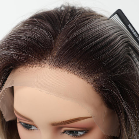 DWY Esther C-DWY 13x4 Filter Lace Front Free Part Mid-Length Layer-cut Brown with Highlights Glueless Synthetic Wig