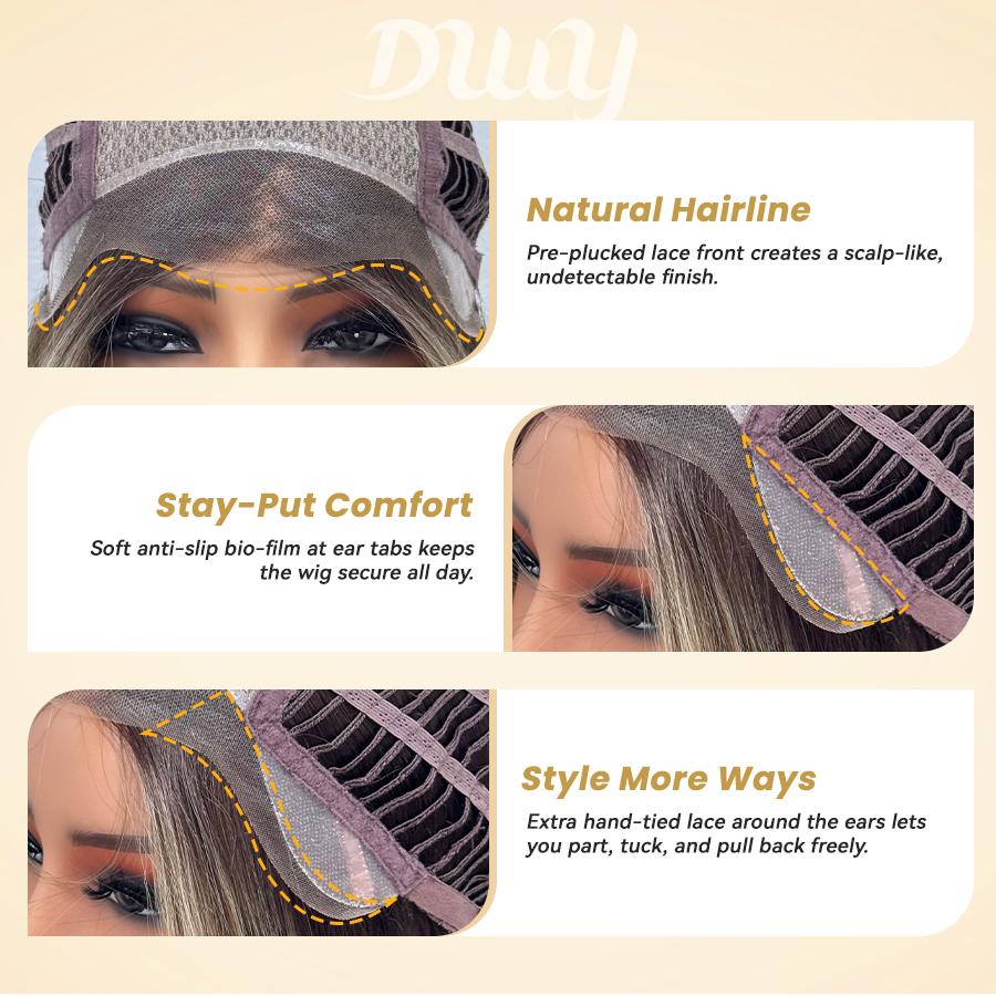 Andie-NEW! DWY Mono Lace Front Free Part Dark Ash Brown Layered Lob Glueless Synthetic Wig for Women 14 Inches