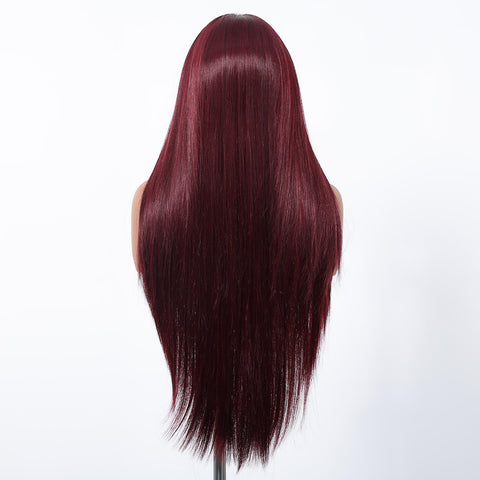 Seraphine-DWY 28-Inch Silky Straight Burgundy Lace Front Wig – 13x6 Free Part