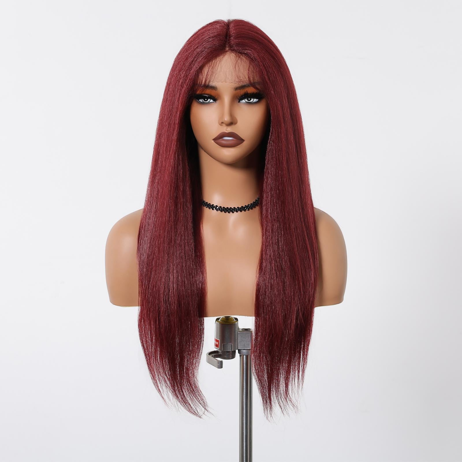Paisley H-DWY Lace Front Middle Part Long-Length Straight Tea Brown Glueless Synthetic Wig