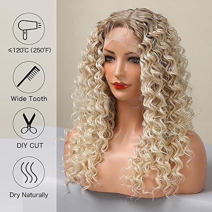 DWY Long Curly Blonde Wig with Lace Front and Heat Resistant Synthetic Hair