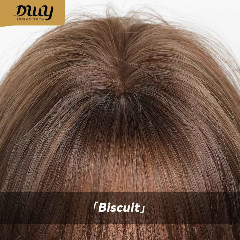 Biscuit NEW CRAFT! [GEN4 cashmere Bionic Silky Top] 22 Inch Long Warm Chestnut Brown Glueless Synthetic Wig with Bangs for Women High Quality soft texture Easy Wear Comfortable Fit