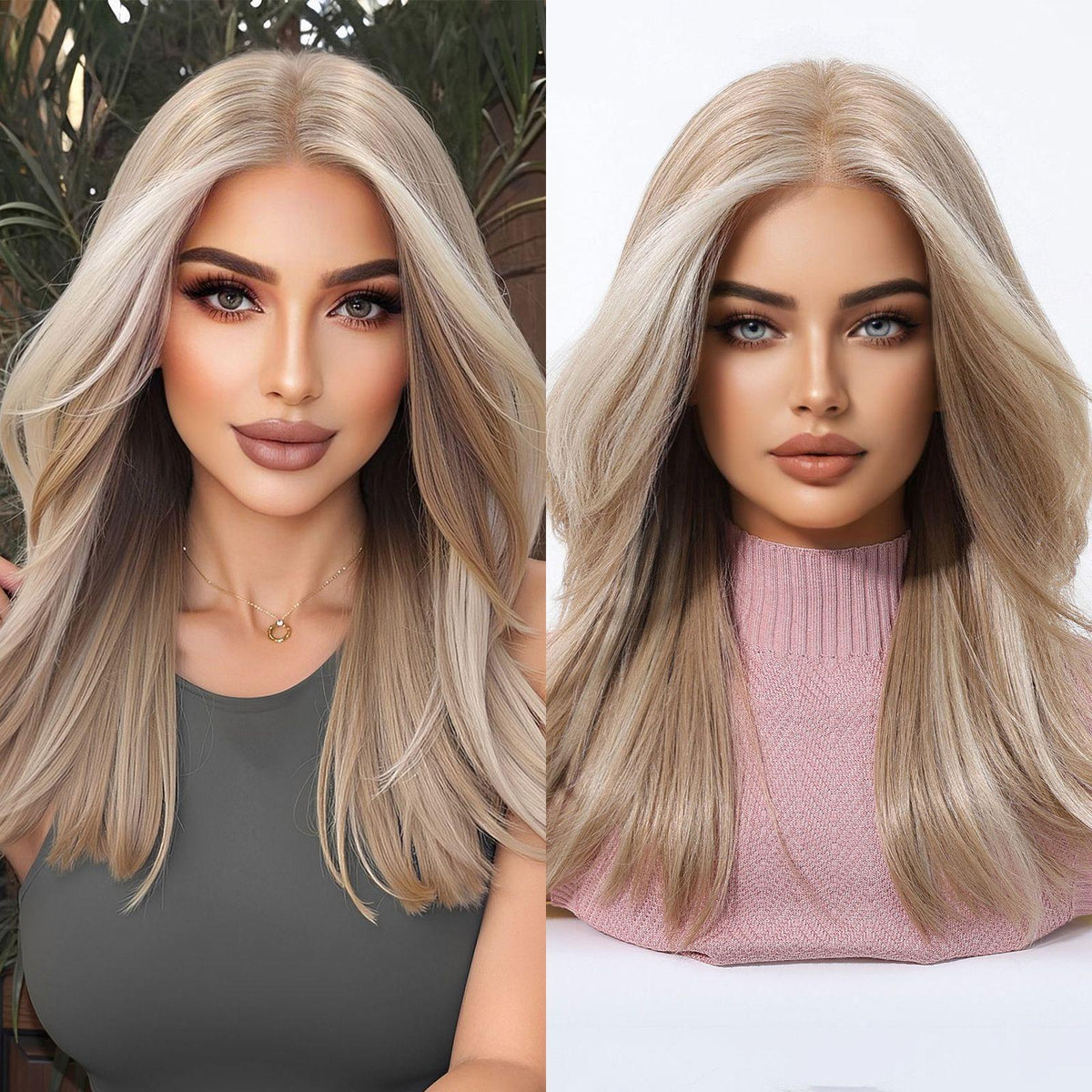 Isolde-DWY 18-Inch Glueless Lace Front Synthetic Wig - Mid-Length Blonde with Highlights