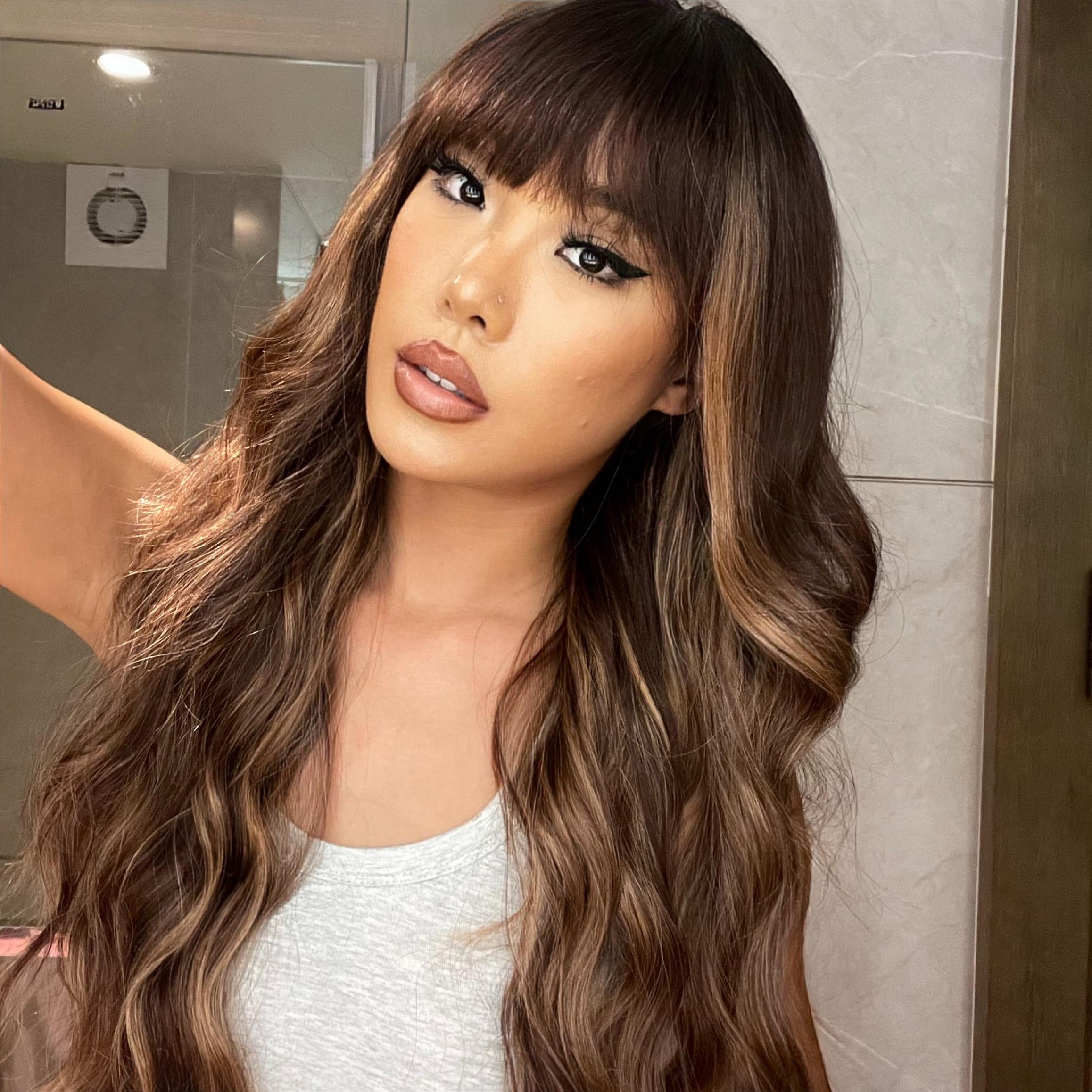 DWY Elegant Ombre Wavy Wig with Bangs