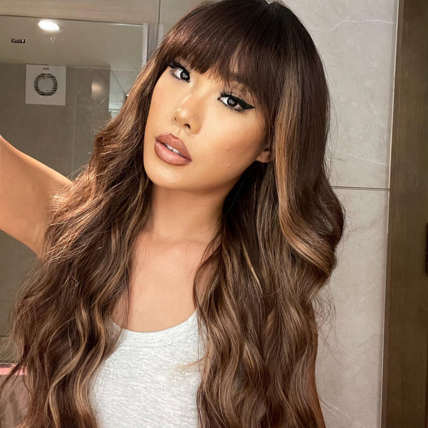 DWY Elegant Ombre Wavy Wig with Bangs