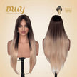 【CLEARANCE SALE】Jlo-DWY Machine Made Long length Straight Platinum Blonde Ombre Hairstyle Glueless Synthetic Wig for Women 28 Inches Silky Straight Wig, Glueless Wigs