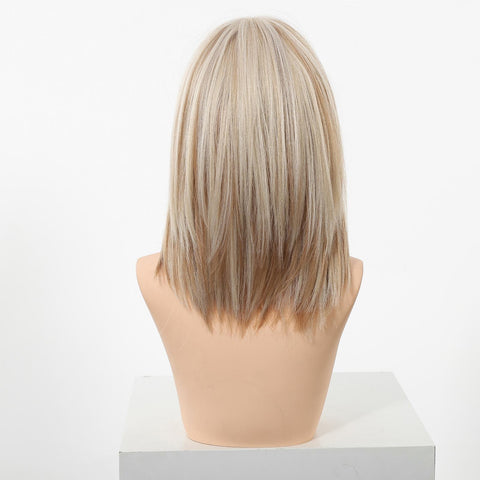 【New in】Magnolia- 14-Inch Short Platinum Blonde Bob Wig with Bangs - Glueless Synthetic Hair for Women