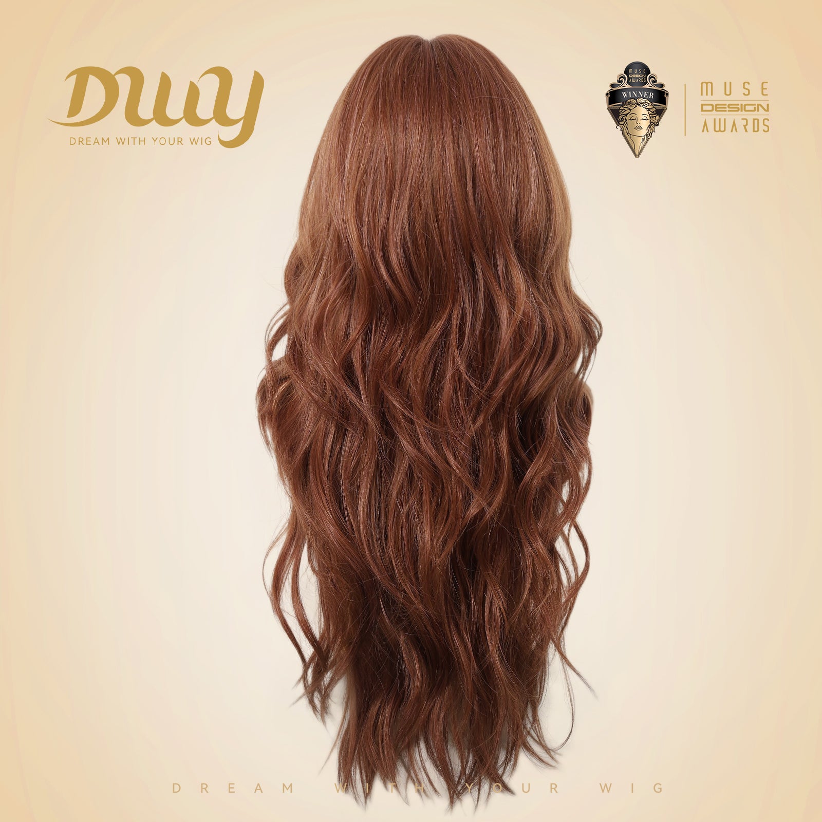 Apricot -DWY New Technology! Bionic Silk Top 24-Inch Long Wave Cowboy Copper Glueless Synthetic Wig with Bangs for Women High-Quality Premium Fiber Easy Wear Comfortable Fit