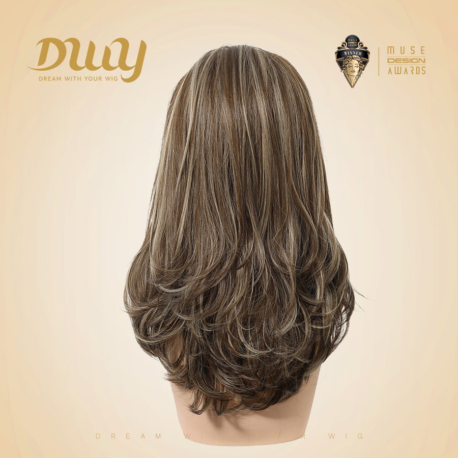 Lainey H-NEW COLOR DWY 13×4 Free Parting Hand -Tied Top Middle Length Light Brown with Highlights  Glueless Synthetic Wig