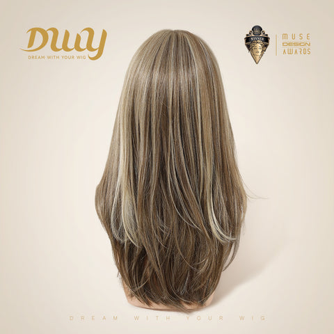 Pre Order-Veronica-DWY 20-Inch Glueless Lace Front Synthetic Wig - Mid-Length Straight Rooted Platinum Blonde