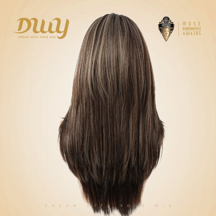Marion-DWY MiraScalp Middle-length Light Brown Layered with Highlights Glueless Synthetic Wig