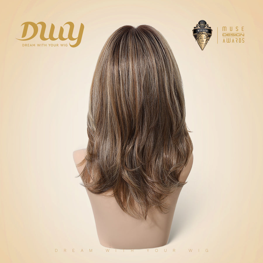 Rachel-DWY Mono Lace Front Free Part Collarbone Length Wavy Brown Glueless Synthetic Wig for Women 18 Inches Autumn Outfits Blonde Wigs Curly Wavy Blonde