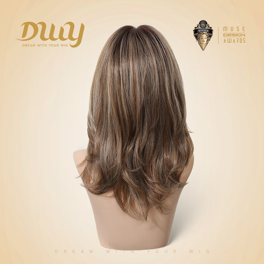 Rachel-DWY Mono Lace Front Free Part Collarbone Length Wavy Brown Glueless Synthetic Wig for Women 18 Inches Autumn Outfits Blonde Wigs Curly Wavy Blonde