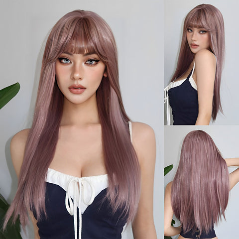 26 Inches Long Straight Light Purple Wigs with Bangs Synthetic Wigs Women's Wigs for Daily or Cosplay Use WL1160-1