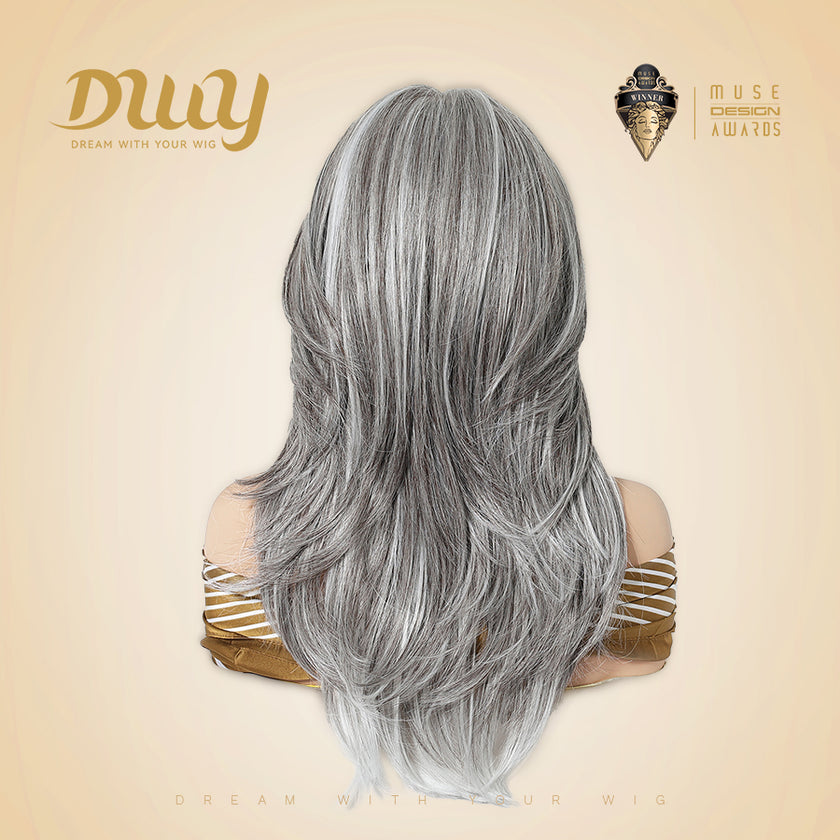 Gary-DWY 13x6 Librea Lace Front Wig 18 Inches White Gray Highlights Glueless Synthetic Wig