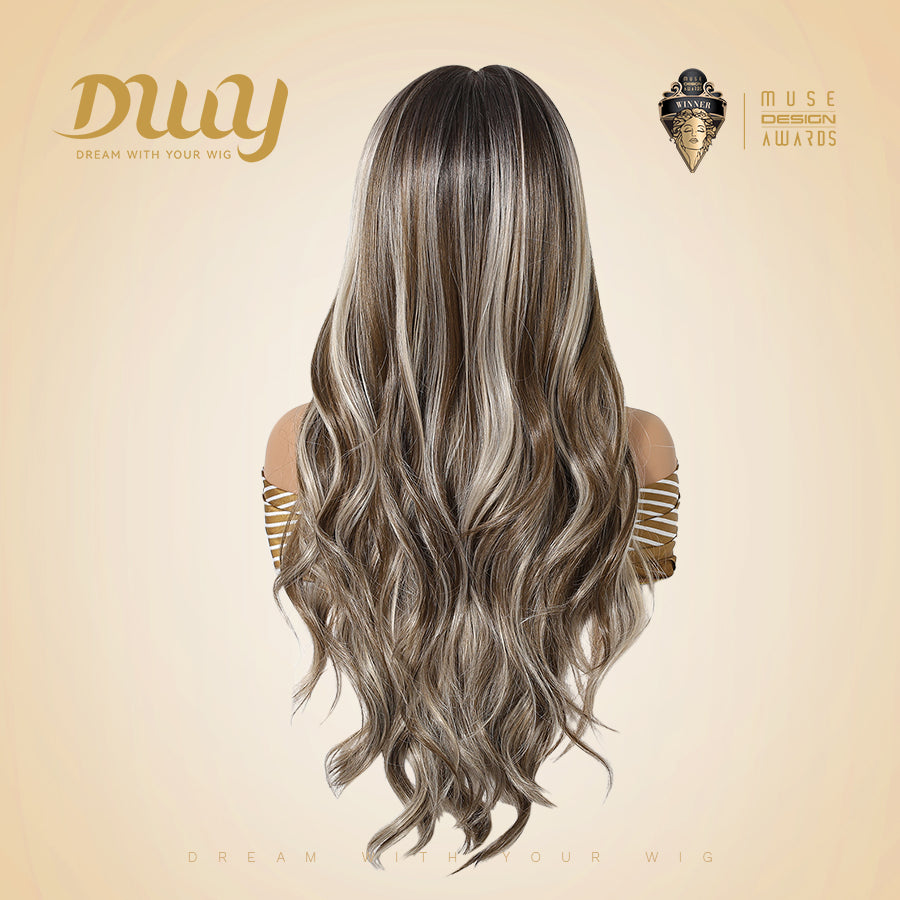 Natalie H -DWY 13x6 Lace Front Free Part Long Brown Ombre Glueless Synthetic Wig