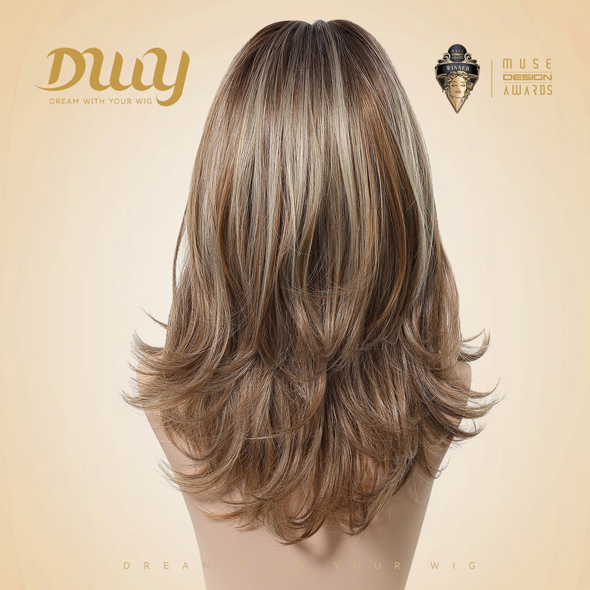 Back In Stock! Jule C-DWY New Technology! Bionic Silk Top 18-Inch Layered Shoulder-Length Caramel Latte Glueless Synthetic Wig
